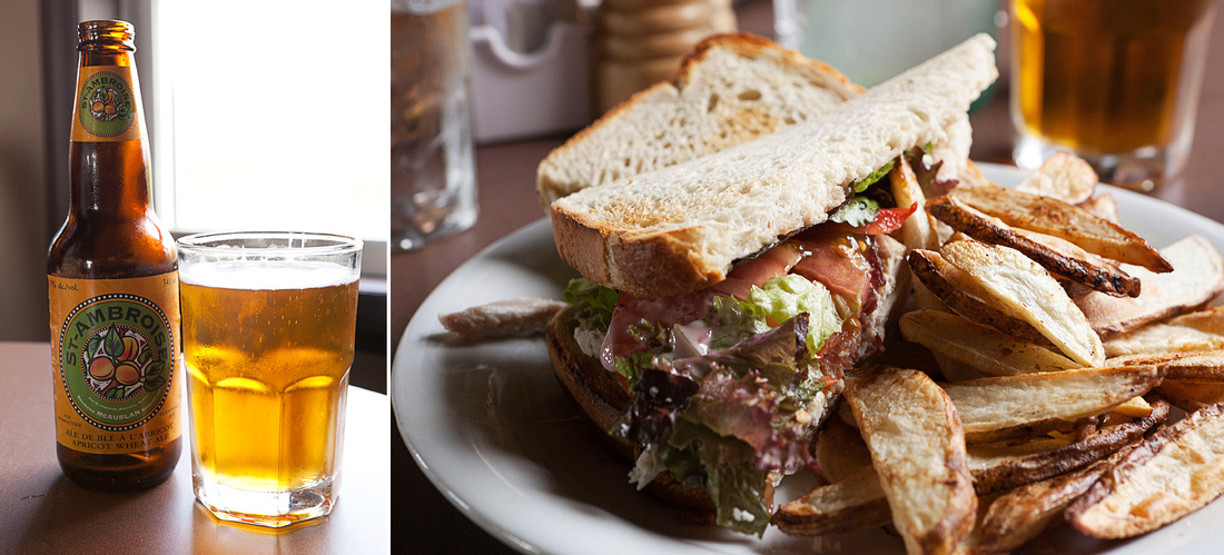 Clubhouse sandwich and beer