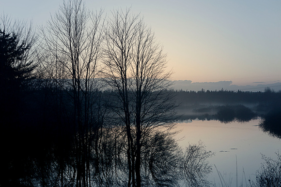 Shubenacadie River at dusk with mist hanging over it, Hants County Photographer